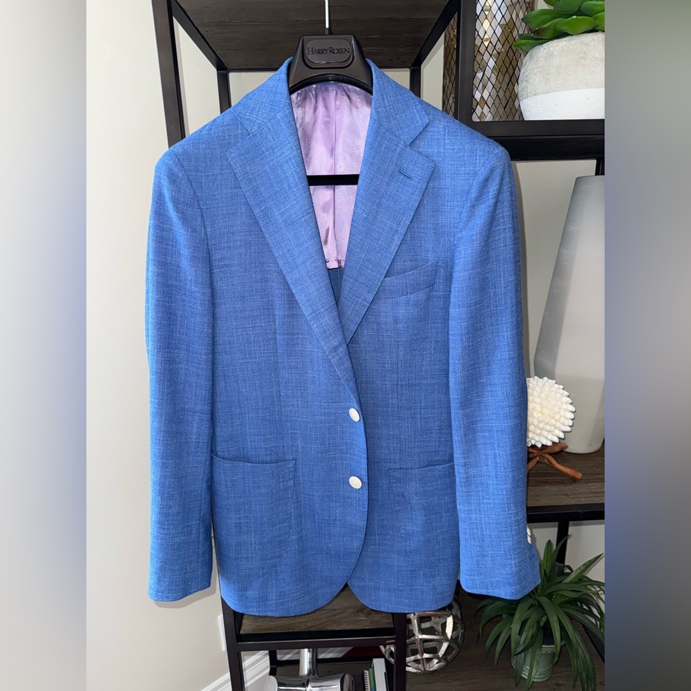 Munro Blue Wool Blend Jacket - Hopsack weave
